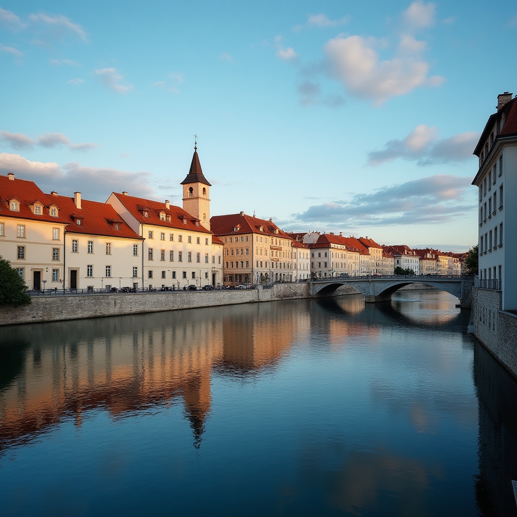 Karlovac riverside with residential buildings